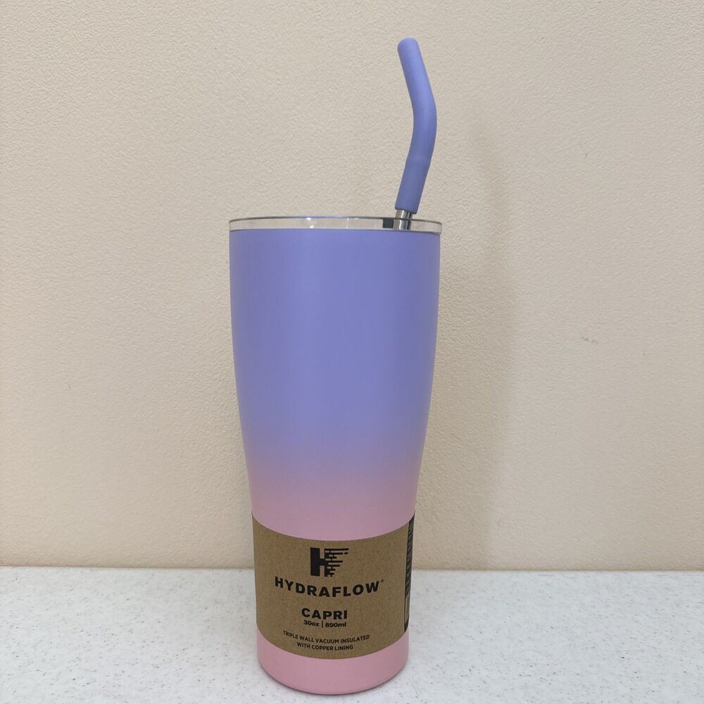 Hydraflow Capri Stainless Steel Insulated Tumbler Purple Pink Ombre 30 oz NEW